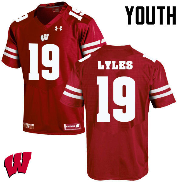 Youth Winsconsin Badgers #19 Kare Lyles College Football Jerseys-Red